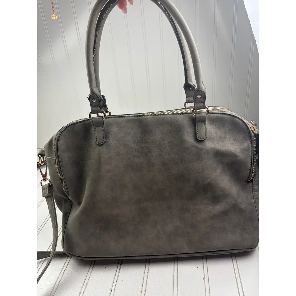 Vintage Y2K Gray Multi Zip Studded Satchel Shoulder Bag Crossbody